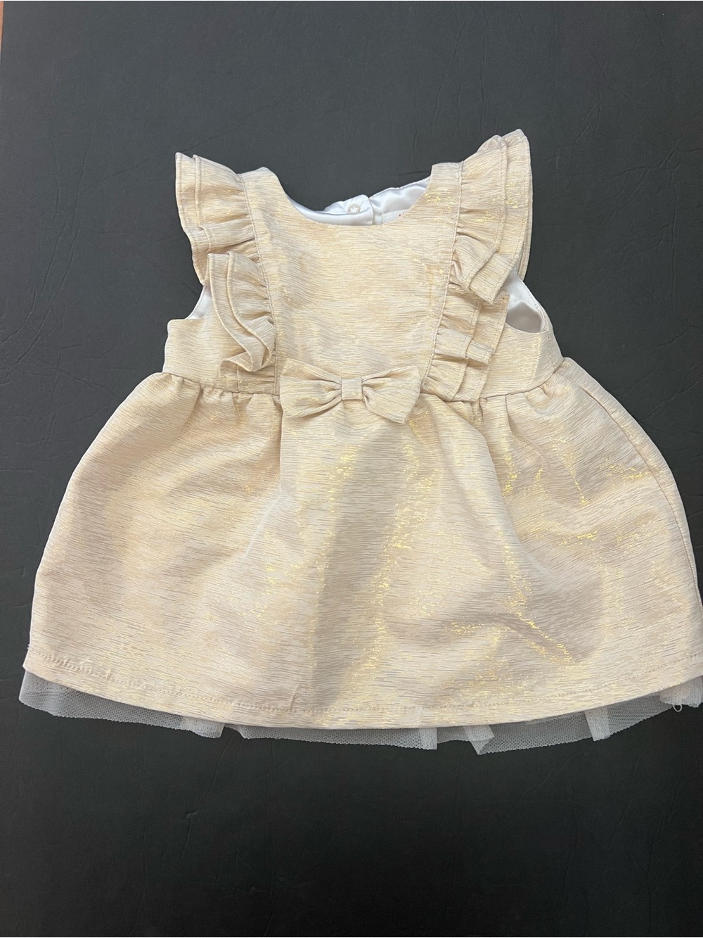 6-9m Cat & Jack Baby Cream and Gold Shimmer Ruffle Bow Dress NWOT
